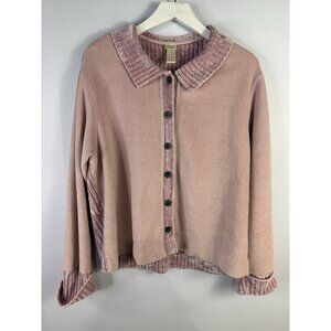 Vtg J Jill Chenille Relaxed Button Up Cardigan Pink Sz L Soft Ribbed Grandma